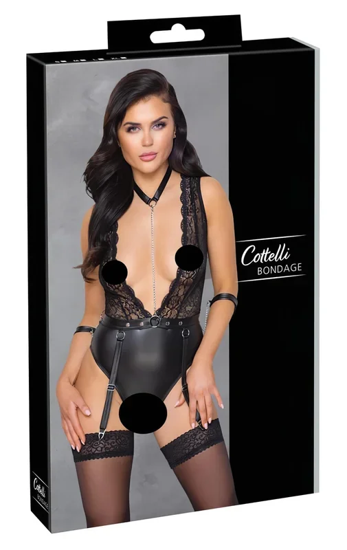 Cottelli Bondage – Spitzen-Body mit Halsband (Schwarz)