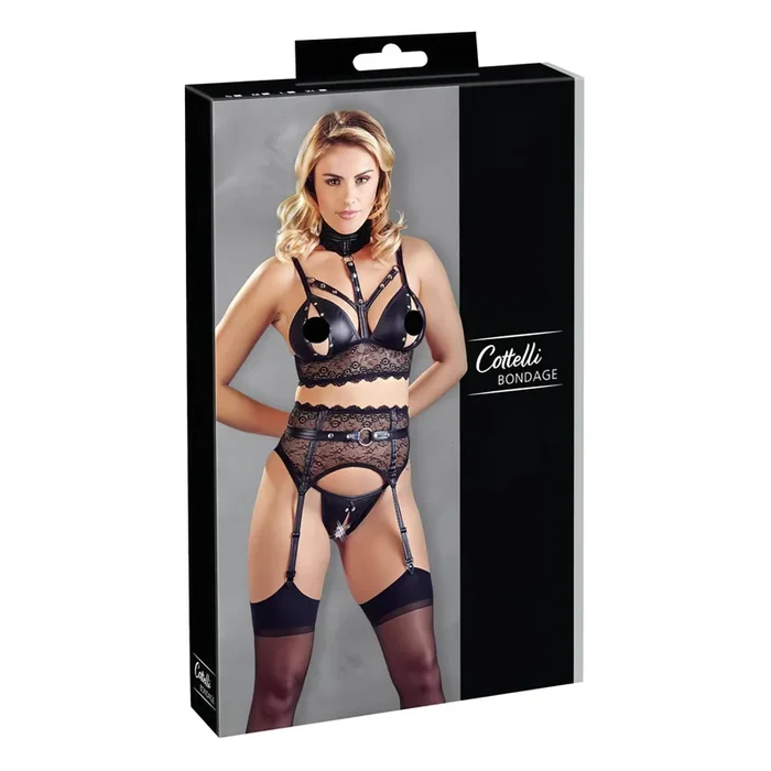 Cottelli Bondage – Spitzen-Set mit Handschellen (schwarz)
