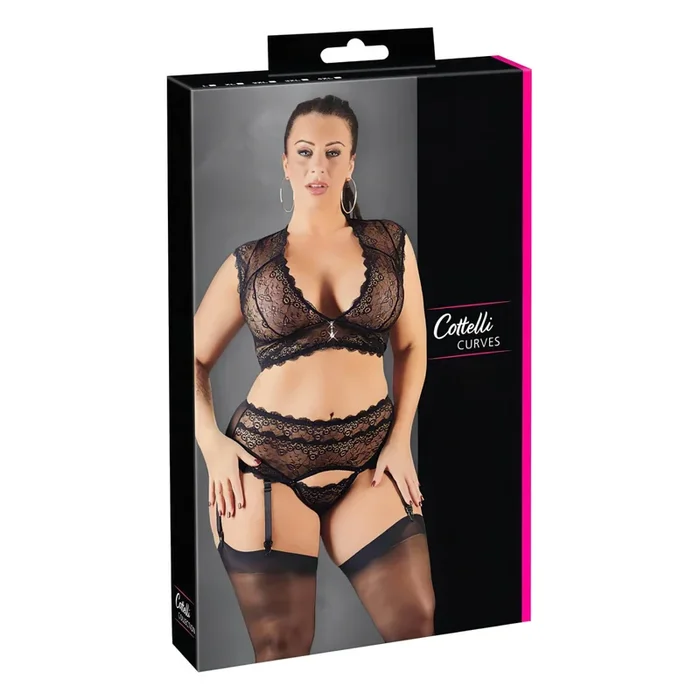 Cottelli Plus Size – Strass, Spitze Dessous-Set (Schwarz) – XL