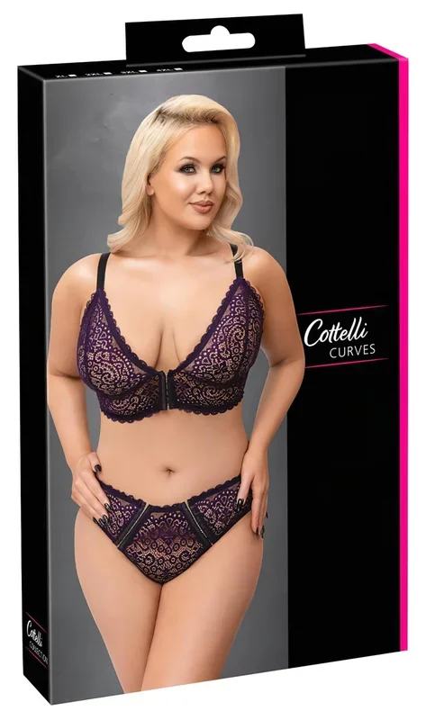 Cottelli Plus Size – Transparentes BH-Set mit Muster (Lila)