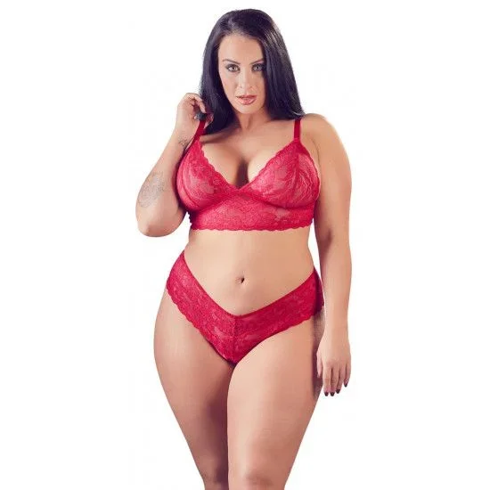 Cottelli Plus Size – weiches Spitzen-BH-Set (rot) – 2XL
