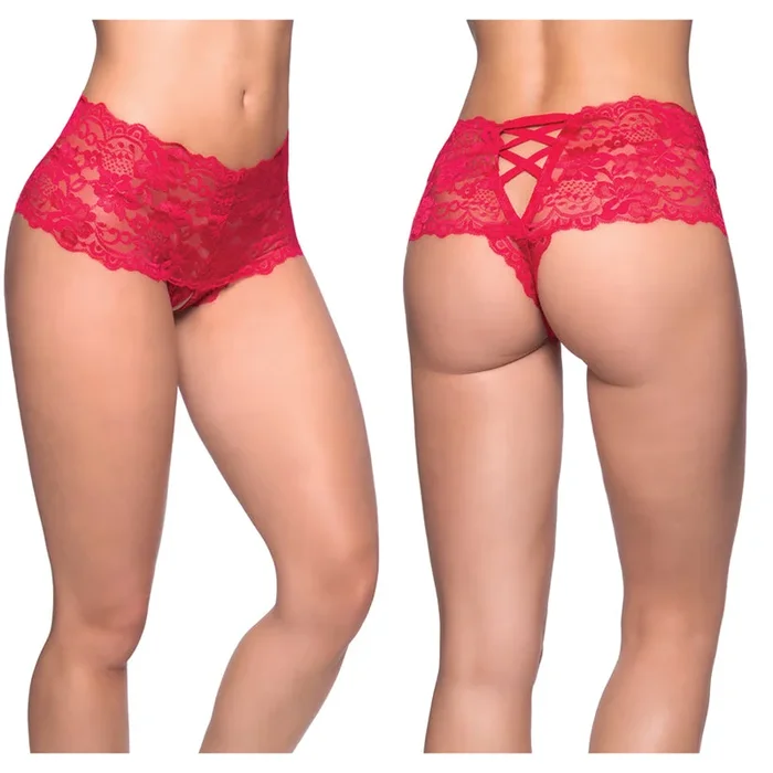 Crotchless Lace Boyshort – Small/ Medium – Red
