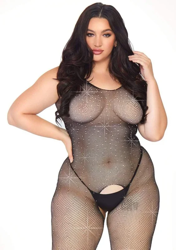 Crystalized Fishnet Tank Bodystocking – Black – 1x/ 2x