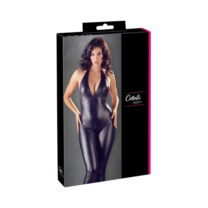 Damen Overall mit Neckholder – Elastisch – Schwarz – Größe L