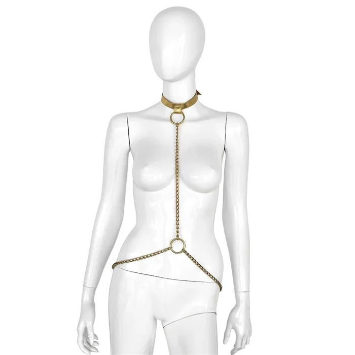Deluxe Halsband aus goldenen Leder und goldenen Ketten