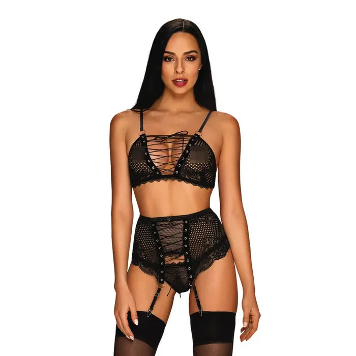 Dessous-Set 3-teilig perforiert schwarz