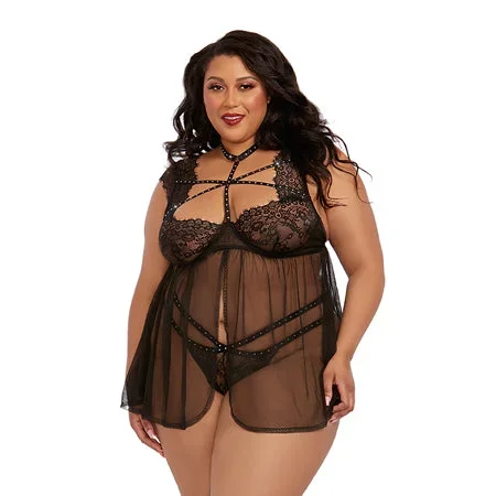 DG Lace Babydoll with Thong BLK 3X