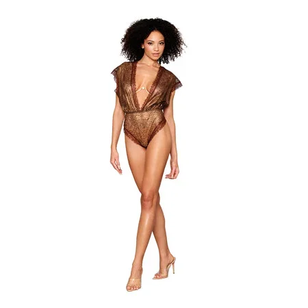 Dreamgirl Teddy and Rhinestone Bra Gold XL