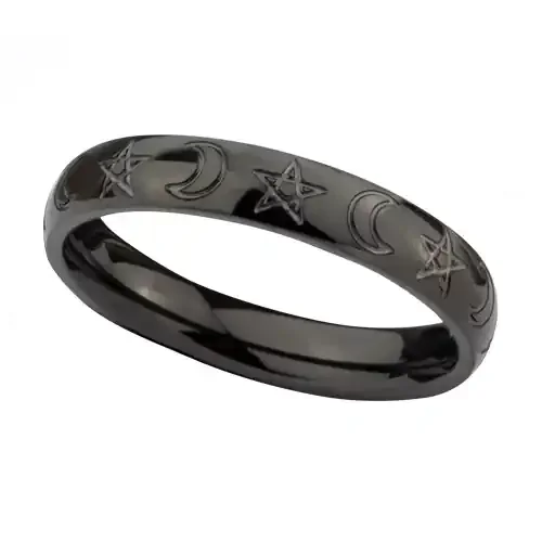 Edelstahlring ‘Mond und Sterne‘ (Ringgröße 59)