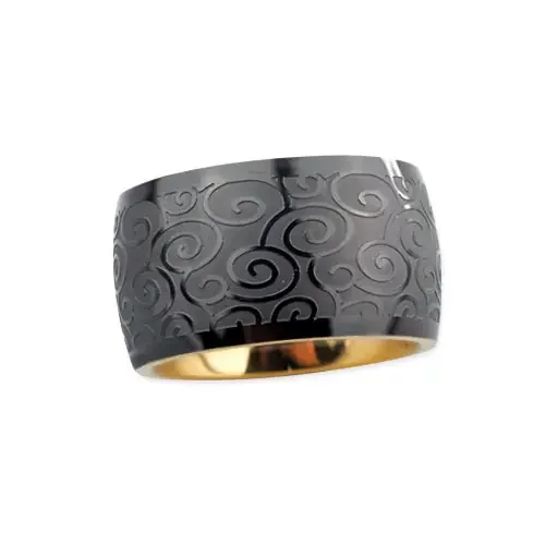 Edelstahlring ‘Spiralen‘ schwarz-gold