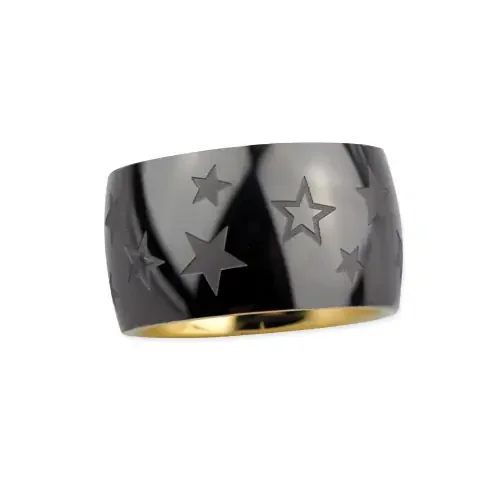 Edelstahlring ‘Sterne‘ schwarz-gold