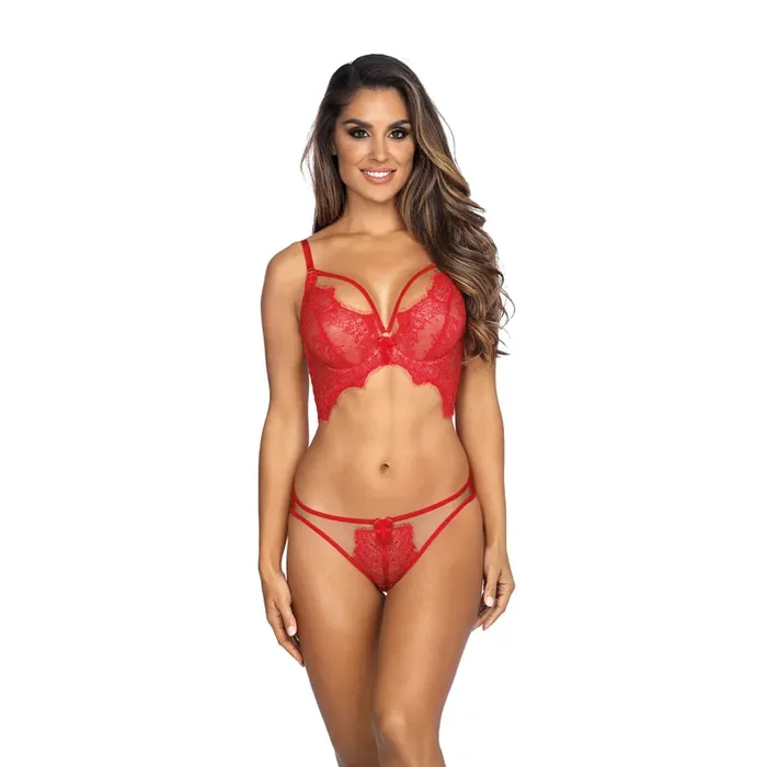 Edler Bustier aus zarter Blütenspitze rot