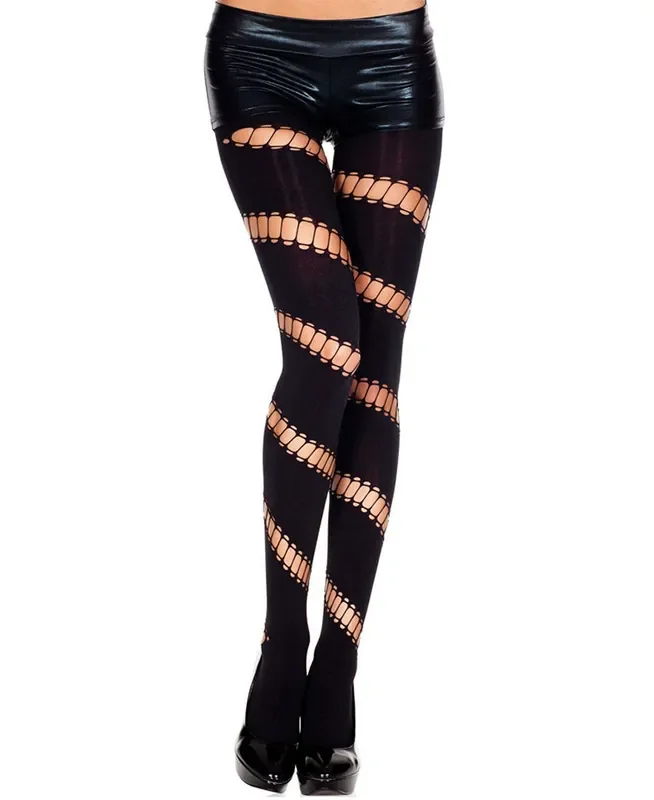 Elastan blickdichte Strumpfhose mit diagonal oval gestreiften Design