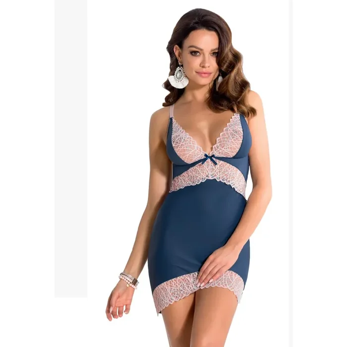 Elegante Chemise aus blauem Strechtmaterial