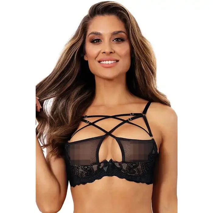 Eleganter BH mit Riemchen in der Front schwarz