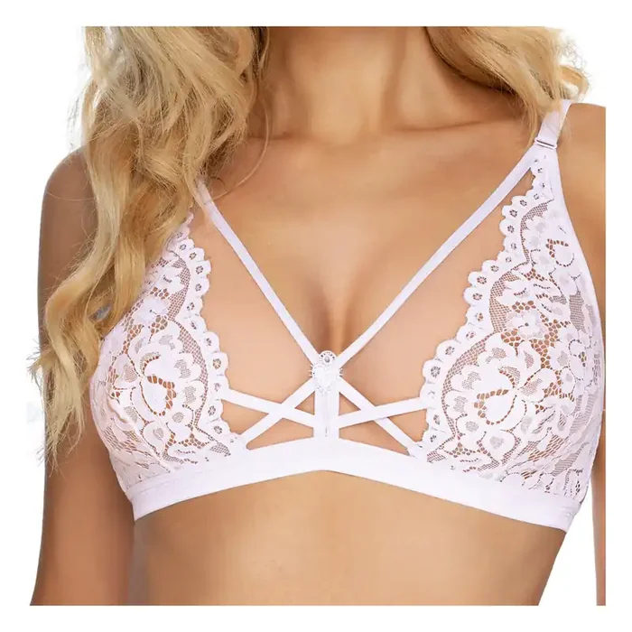 Elegantes Bralette aus zarter floraler Spitze und durchsichtigen Mesh-Einsätzen weiß/beige