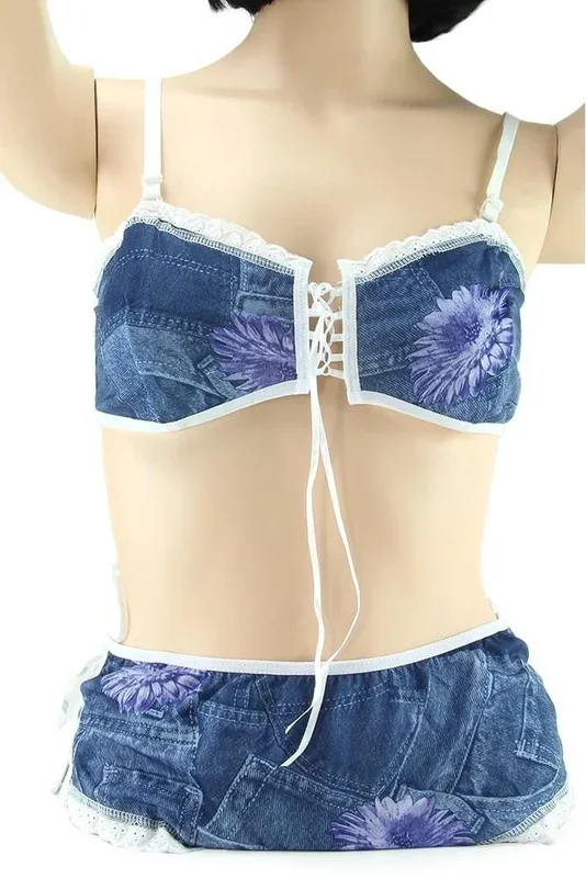 Erotique Denim Tie-Up Bra & Low-Rise Panty in OS
