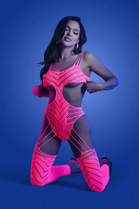 Fantasy Lingerie – Rhinestone Teddy Bodystocking – Rosa