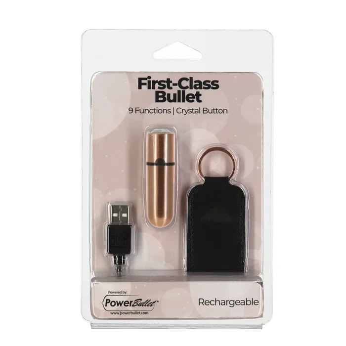 First Class Mini Rechargeable Bullet w/Crystal – 9 Functions Rose Gold