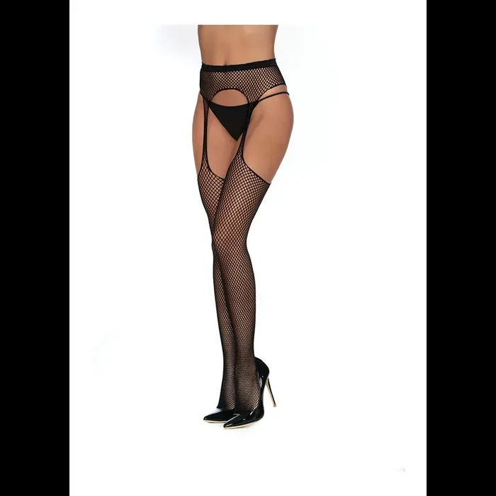 Fishnet Suspender Pantyhose – One Size – Black