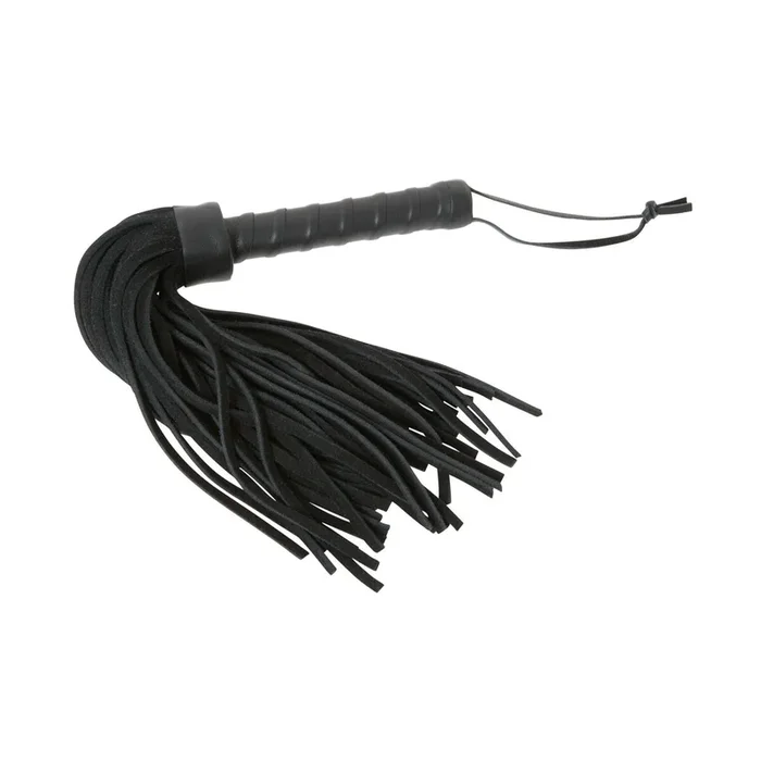 Flogger aus Leder mit Halteriemen und vielen Striemen – Schwarz