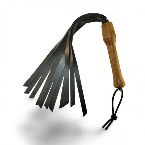 Flogger »Rubberwolf« mit flachen Riemen | Griff aus Mutenyeholz