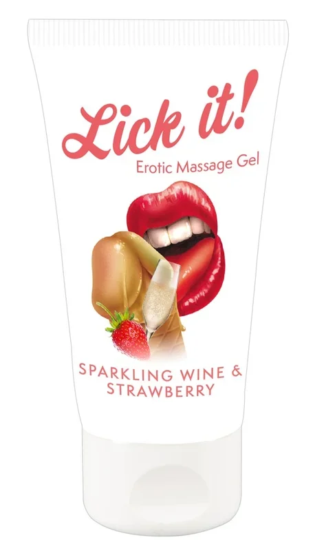 Gel “Erotic Massage Gel Sparkling Wine and Strawberry“ mit Erdbeer-/Sekt-Aroma Lick it!