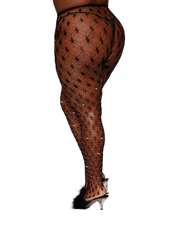 GEOMETRIC FENCE NET PANTYHOSE W/ RHINESTONES BLACK Q/S