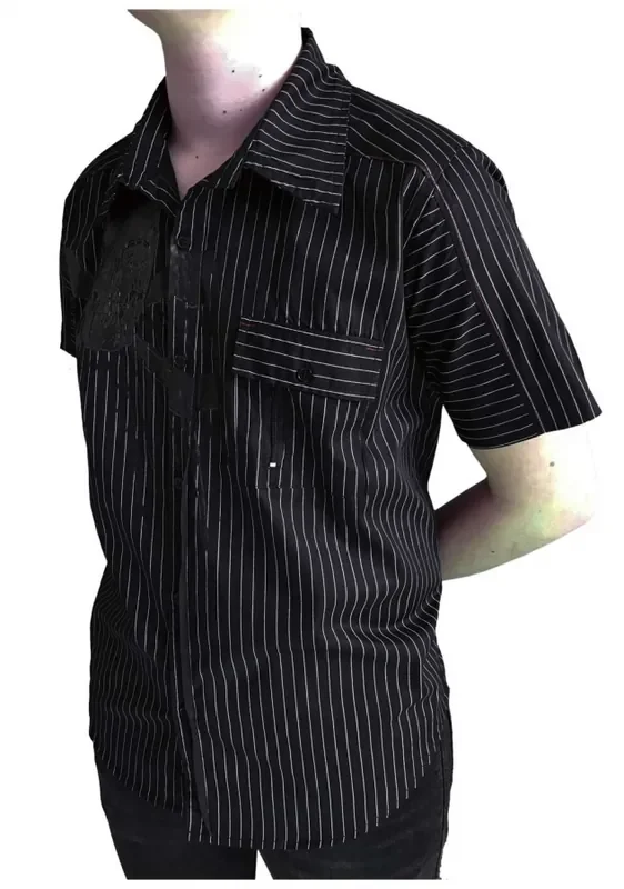 Gestreiftes Gothic Hemd mit Totenschädel