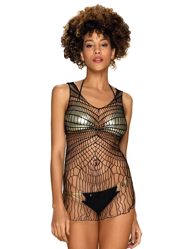 Gestricktes Netzkleid mit geometrischem Muster