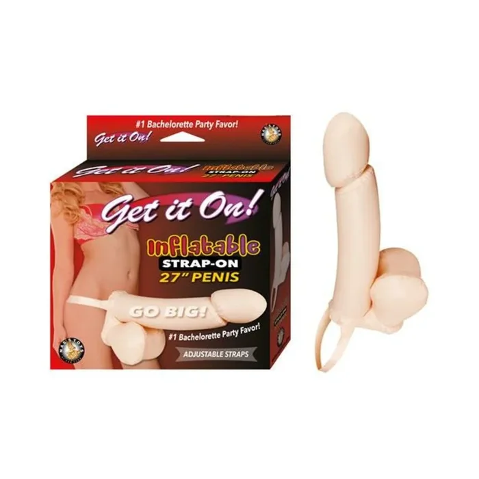 Get It On Inflatable Strap On 27 inches Penis Beige