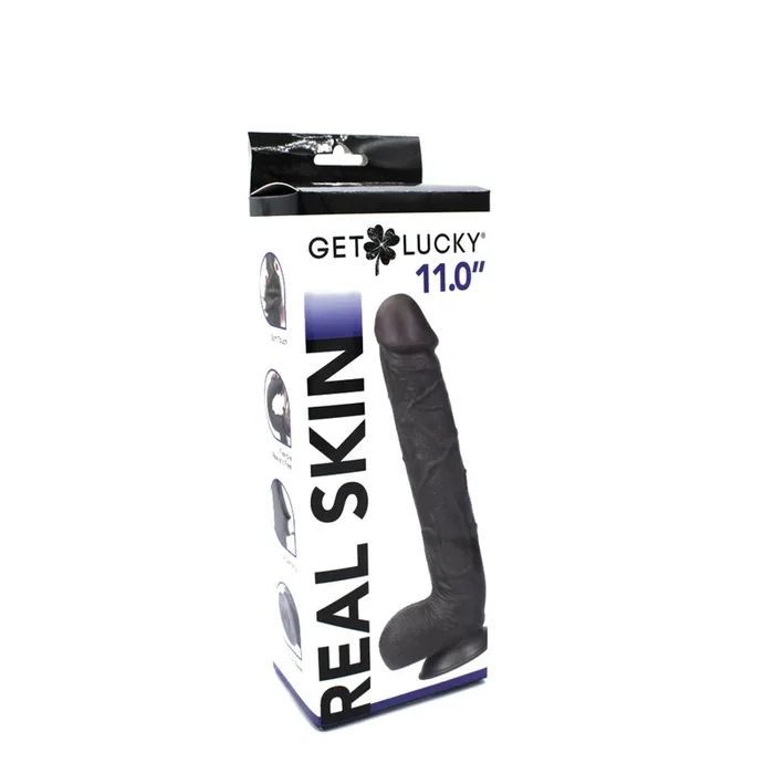 Get Lucky Real Skin 11″ Dual Layer Dildo Dark Brown