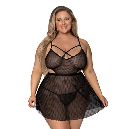 Girl Next Door Babydoll & Crotchless Panty Black 2X