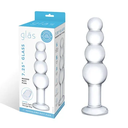 Glas 7.25′ Glass Beaded Butt Plug – Clear