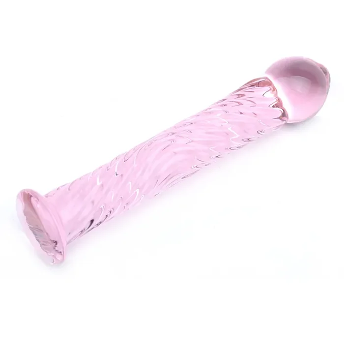 Glasdildo pink mit Rillen