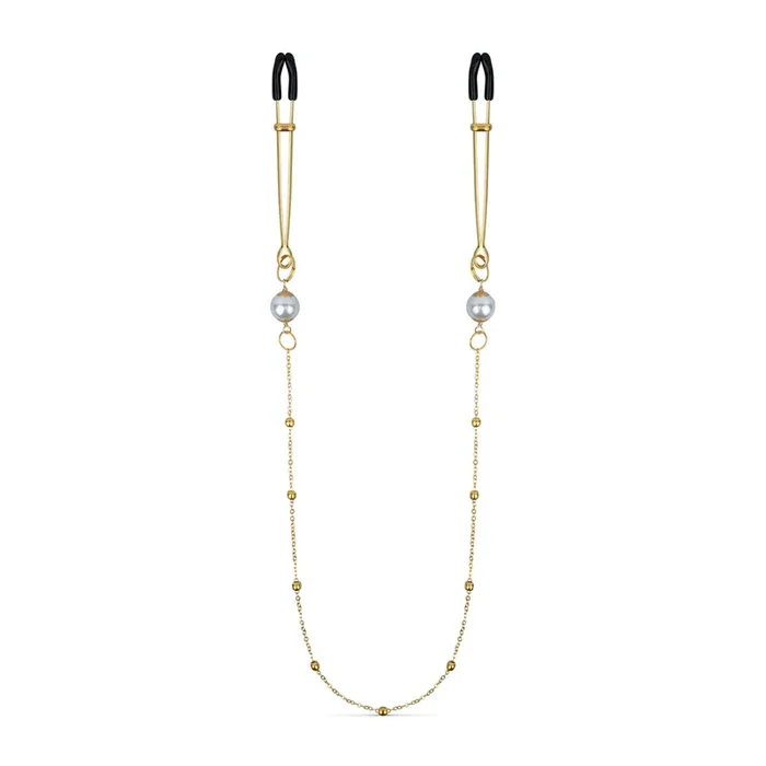 Goldene Brustwarzenklemmen mit Kette und Perlen