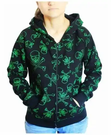 Gothic Kapuzensweatshirt – Green Skulls