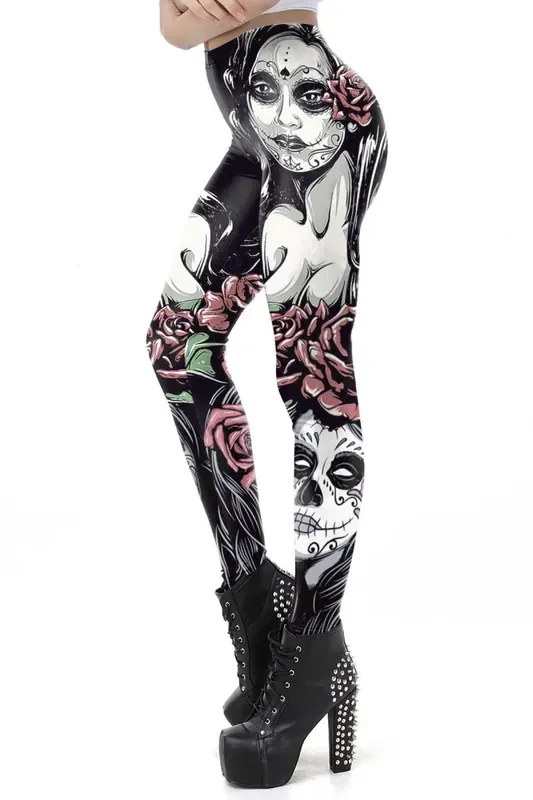 Gothic Leggings mit ‘Tag der Toten‘-Print