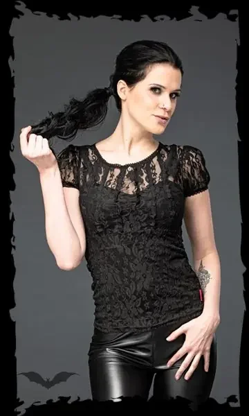 Gothic Spitzentop mit Puffärmeln und separatem Untertop