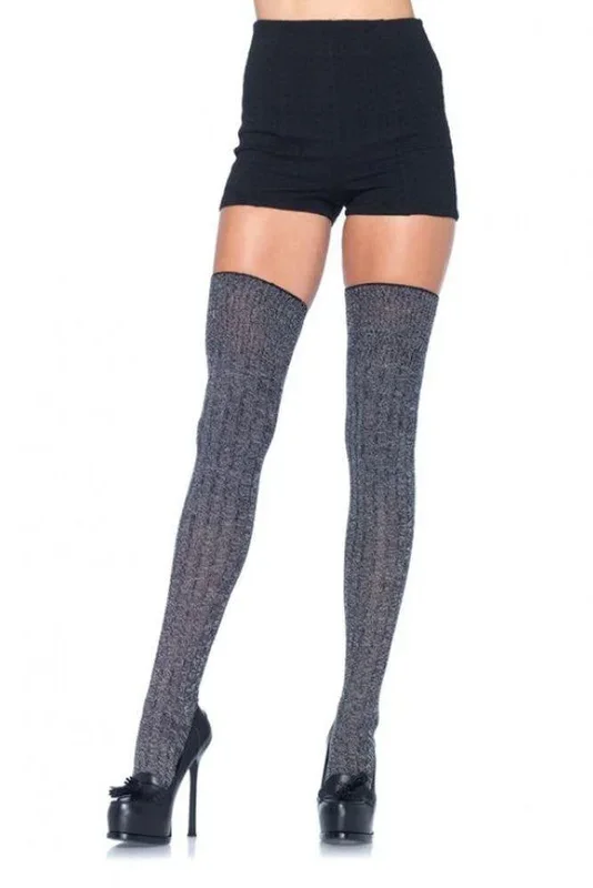Heather Rib Knit Thigh Highs in Grey