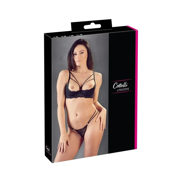 Hebe-Set – Bügel-Cups und String aus Spitze – Schwarz – Größe 85C/L