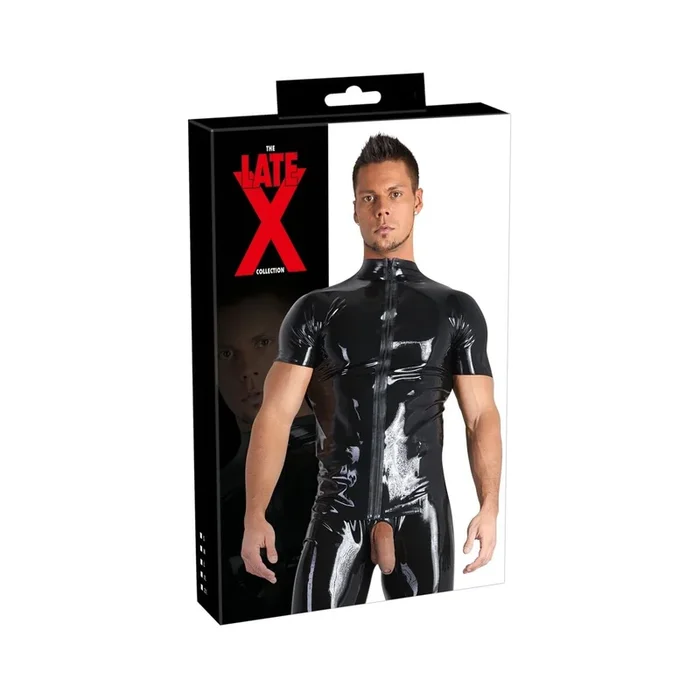 Herren Shirt aus Latex mit Reißverschluss – Kurzarm – Schwarz – Größe M