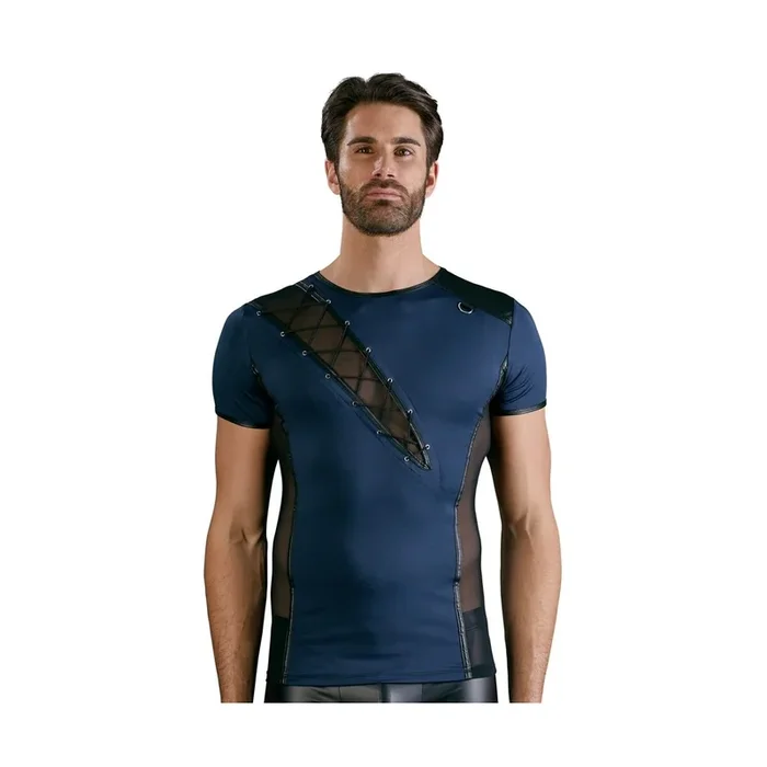 Herren Shirt aus Mikrofaser & Powernet – Blau/Schwarz