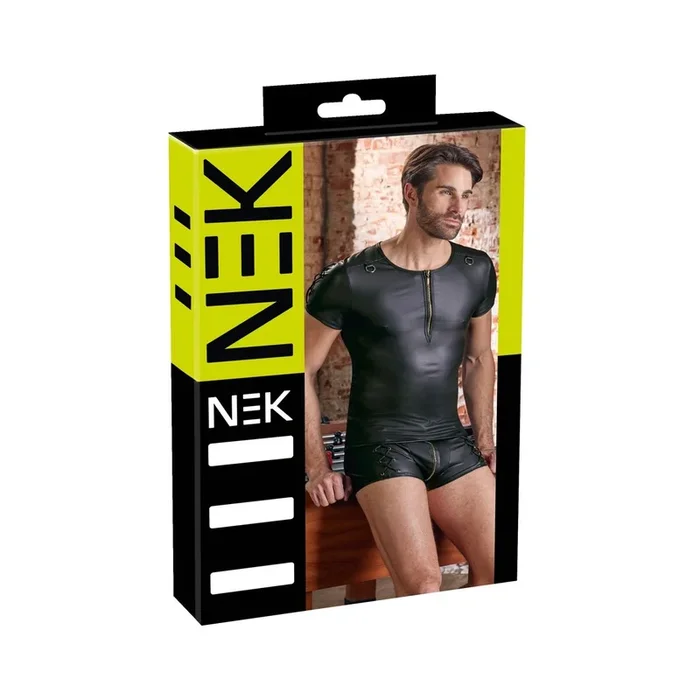 Herren Shirt im Mattlook mit Schnürungen – Schwarz