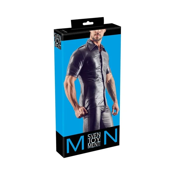 Herren Shirt »Uniform« aus Lederimitat – Schwarz – Größe M