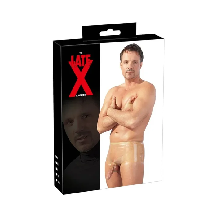 Herren Slip aus Latex mit Penishülle – Hodenhülle – Transparent – Größe S/M