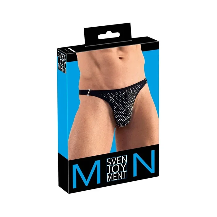 Herren String mit Glitzer-Steinen – Schwarz