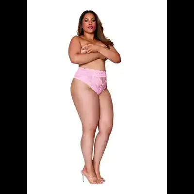 High Waisted Lace Panty – 1X – Pink