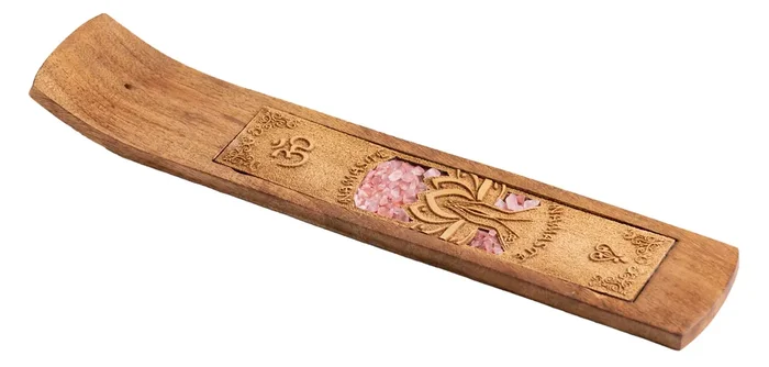 Holzhalter Namaste mit Rosenquarz