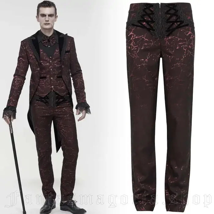 Hose im Goth-Stil mit ornamentaler Applikation – rot